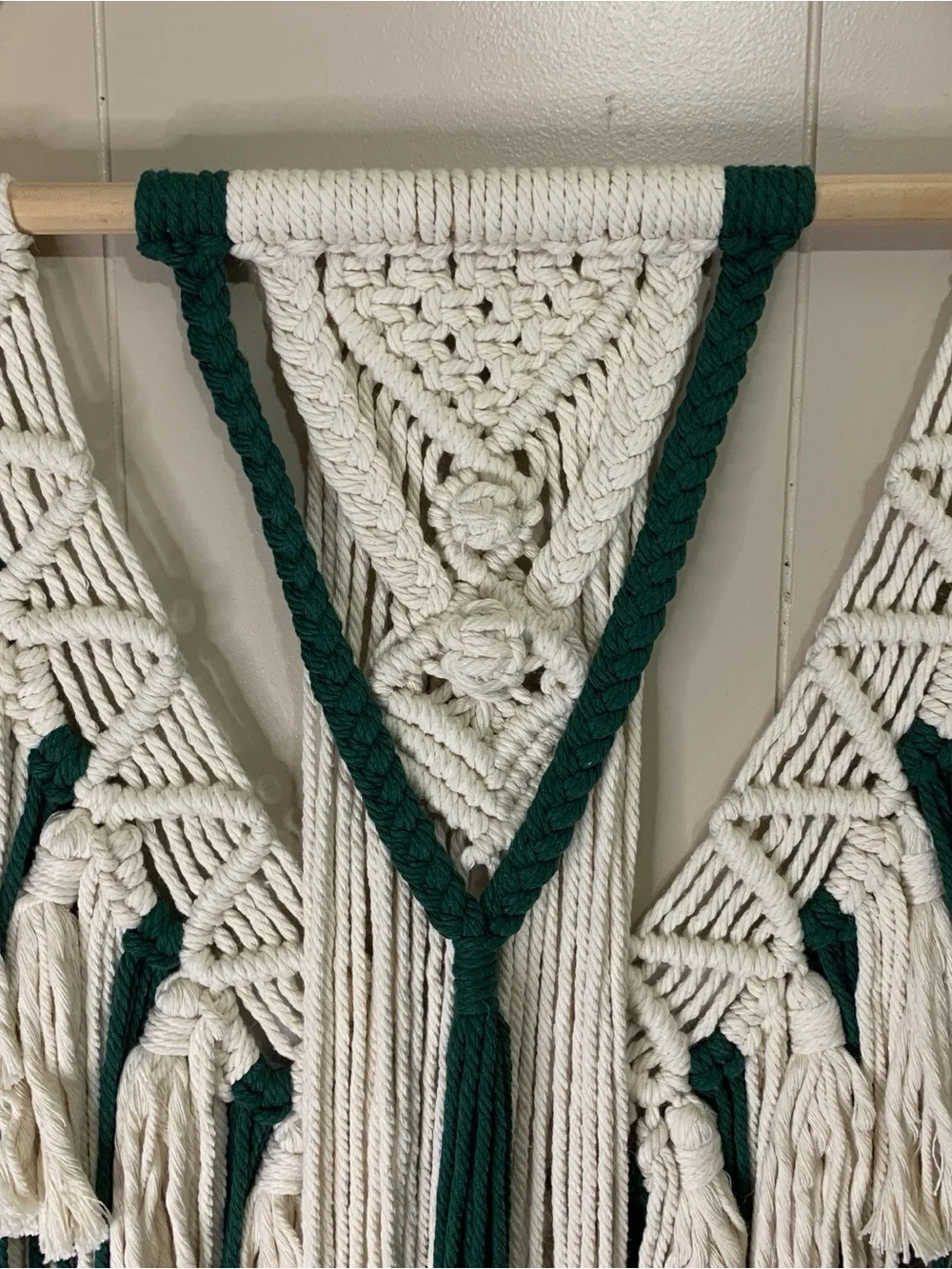 Large Handmade Macrame Wall Hanging in Cream and Dark Green